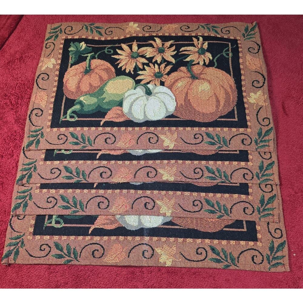 Set of 4 Fall Pumpkin Tapestry Placemats Thanksgiving Harvest Table Decor